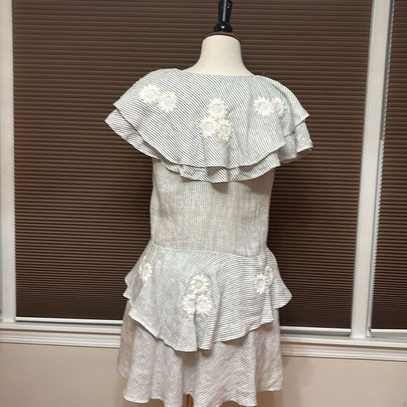 Elegant Ruffled Striped Mini Dress with Floral Details - Picture 9 of 9